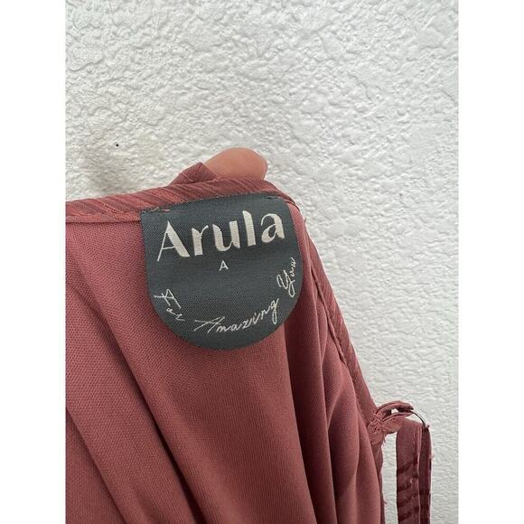 Arula Chiffon Ruffled Midi Dress Size A 1X Metallic Stripe Rose - Picture 8 of 8